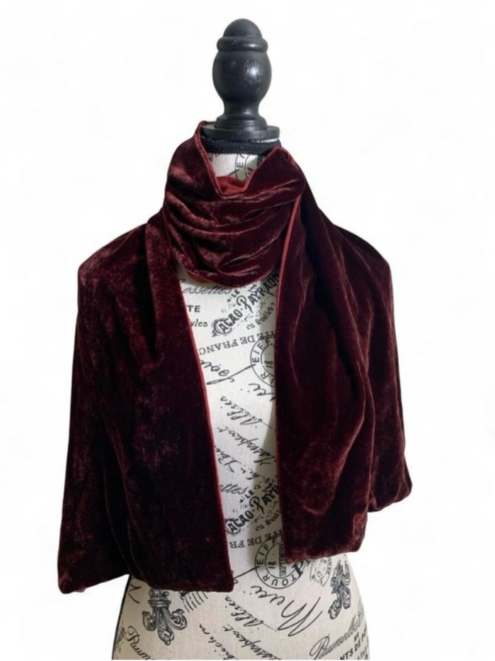 Clarissa Hulse Burgundy Red Velvet Hand Printed in England Scarf Rayon Silk